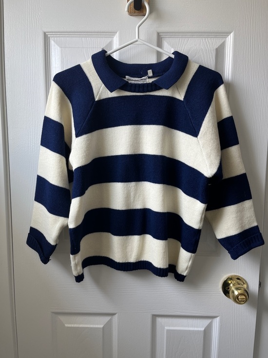 Eye-Poppers Sweaters - Vintage Navy/Cream Striped Collared Sweater